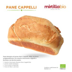 Pane Cappelli biologico di Mirtilla Bio, lavorato artigianalmente con semola di grano duro Cappelli e lievito madre.