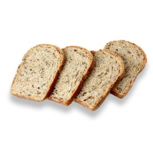 Il pane ai semi di lino tagliato a fette e leggermente tostato è squisito per panini tramezzini ,ideale per una colazione sana e squisita.