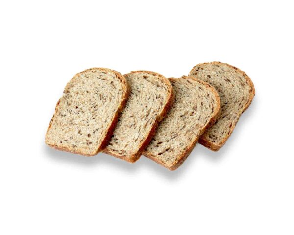 Il pane ai semi di lino tagliato a fette e leggermente tostato è squisito per panini tramezzini ,ideale per una colazione sana e squisita.
