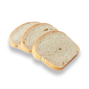 Fette di pane biologico Pane Fermento Amico di MirtillaBio su uno sfondo neutro