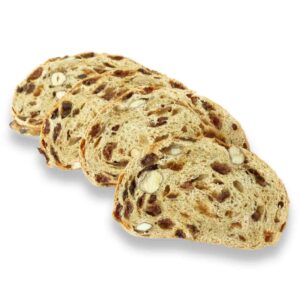 Panfrutto biologico con frutta secca (uvetta, fichi, albicocche, mandorle e nocciole).