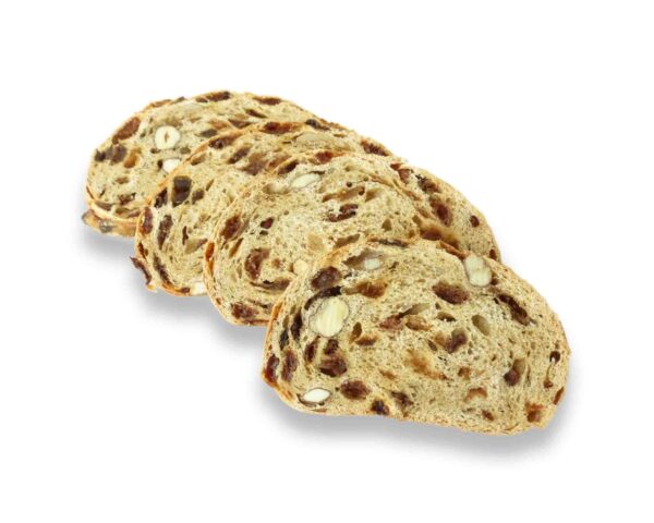 Panfrutto biologico con frutta secca (uvetta, fichi, albicocche, mandorle e nocciole).