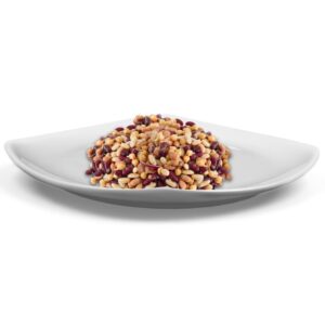 Contorno pronto Fagiolata con fagioli misti e umeboshi bio servito su piatto