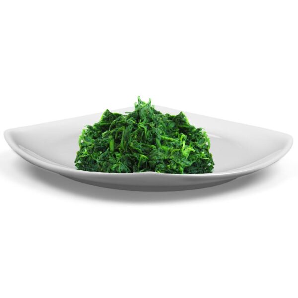 Contorno pronto spinaci al vapore bio serviti su piatto