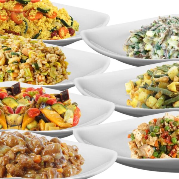7 piatti pronti a assortimento di primi, secondi e contorni.